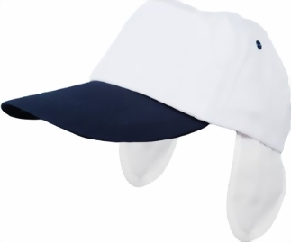 Baseball Cap (weiss / blau) mit eingenhtem Abschirmstoff und ausklappbaren Ohrschtzern